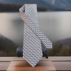 Ferrell Reed Tie Mens One Size Beige Geometric Silk Jacquard Necktie Classic